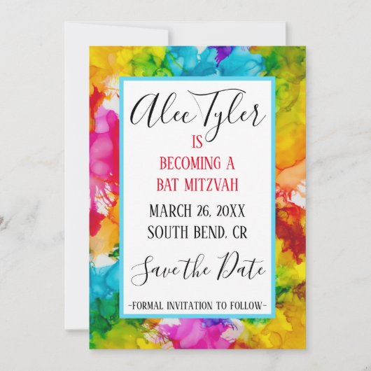 BM Bar Bat Mitzvah Splash Save the Date (Vorderseite)