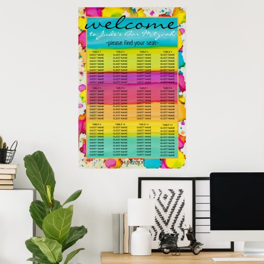 BM Bar N Bat Mitzvah Confetti Sitzplan Poster (Heimbüro)