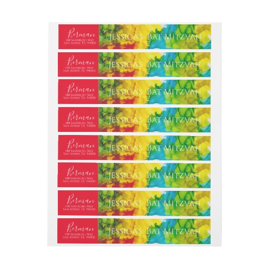 BM-Bar oder Bat Mitzvah-Farbe Rundum-Adressaufkleber (Bogen)