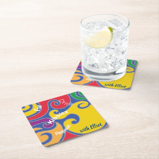 BM Bar oder Bat Mitzvah Farbige Wirbel Rechteckiger Pappuntersetzer (Vor Ort)