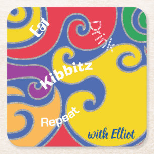 BM Bar oder Bat Mitzvah Farbige Wirbel Rechteckiger Pappuntersetzer