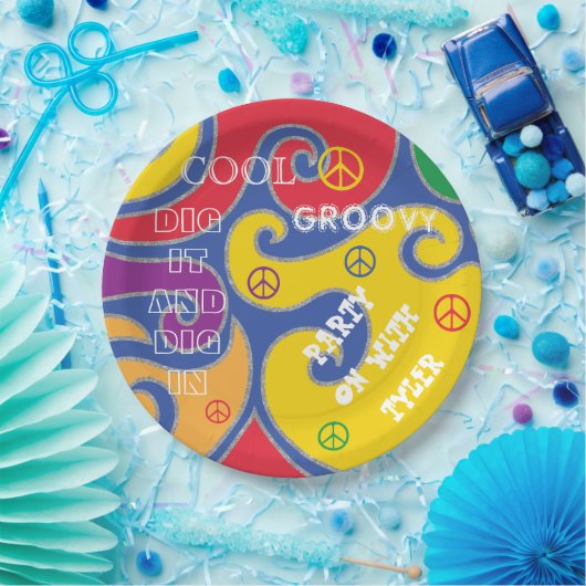 BM Bar oder Bat Mitzvah Groovy Paper Plate Pappteller (Party)