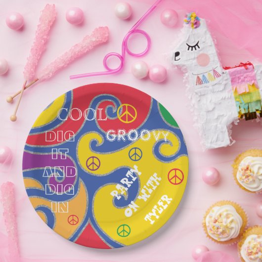 BM Bar oder Bat Mitzvah Groovy Paper Plate Pappteller (Party)