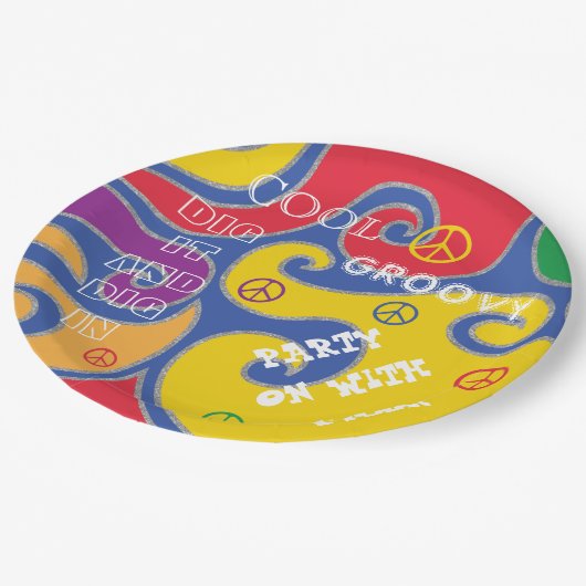 BM Bar oder Bat Mitzvah Groovy Paper Plate Pappteller (Schrägansicht)