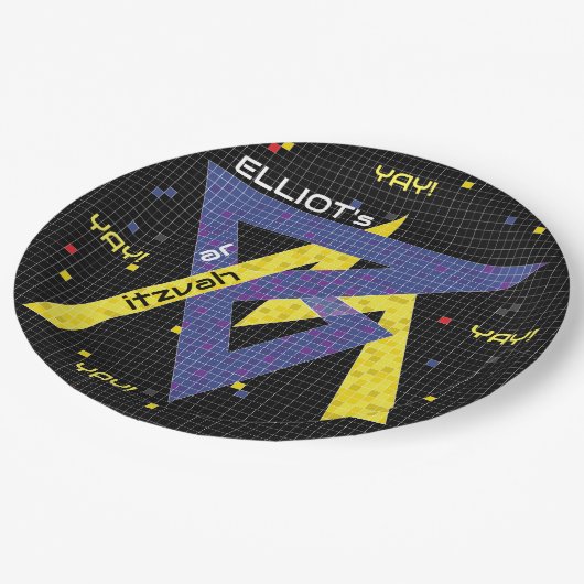 BM Bar oder Bat Mitzvah Paper Plate GAME ON Pappteller (Schrägansicht)