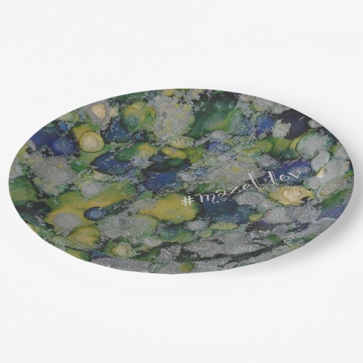 BM Bar oder Bat Mitzvah Papierplatte Blues Silvers Pappteller (Schrägansicht)