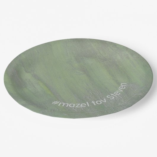 BM Bar oder Bat Mitzvah Papierplatten Grüntöne Pappteller (Schrägansicht)