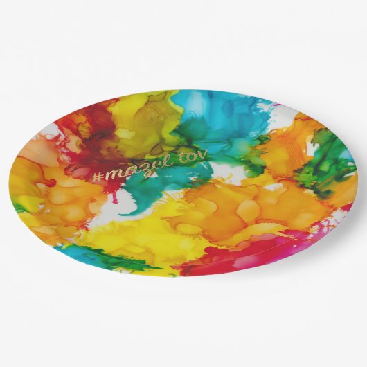 BM-Bar oder Bat Mitzvah-Papiersplitter, farbig Pappteller (Schrägansicht)