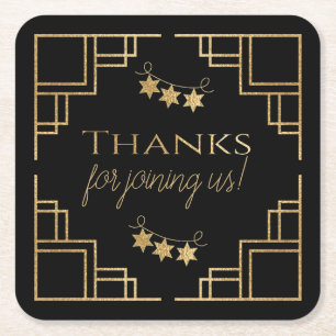 BM Bar or Bat Mitzvah Black Art Deco Rechteckiger Pappuntersetzer