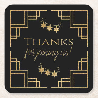 BM Bar or Bat Mitzvah Black Art Deco Rechteckiger Pappuntersetzer