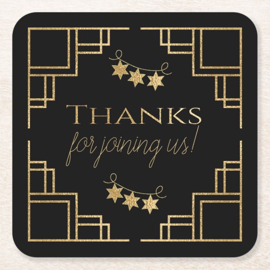 BM Bar or Bat Mitzvah Black Art Deco Rechteckiger Pappuntersetzer (Vorderseite)