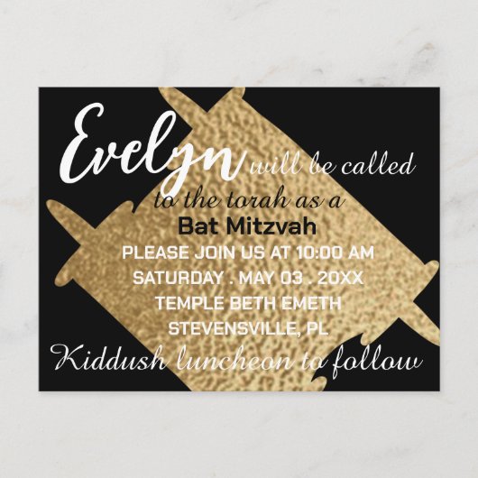 BM Bar or Bat Mitzvah Black N Gold Torah Postkarte (Vorderseite)