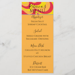 BM Bat Bar Mitzvah Elegant Silvery Swirt Food Menu Menükarte