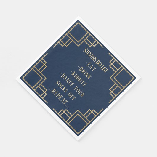 BM Bat Bar Mitzvah Navy Art Deco Serviette (Ecke)