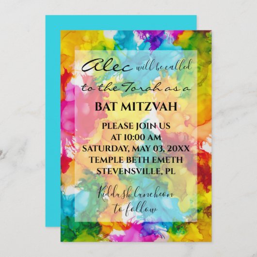 BM Bat Bar Mitzvah Splash of Color Invitation Einladung (Vorne/Hinten)