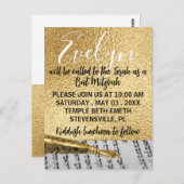 BM Bat/Bat Mitzvah Elegantes Gold Postkarte Einlad (Vorne/Hinten)