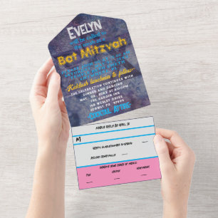 BM Bat Mitzvah Blues und Pinks All In One Einladung