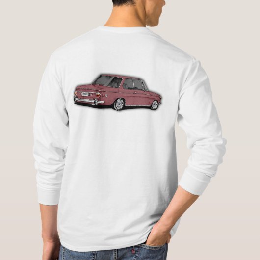 BMW 2002 Oldtimer in Farbe Malaga T-Shirt (Rückseite)