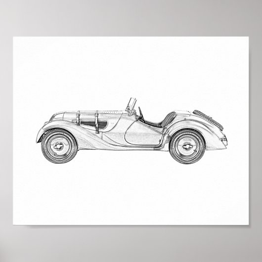 BMW 328 Roadster Black and White Pencil Art Poster (Vorne)