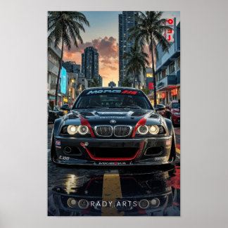 BMW M3 Front View City Stream Art Poster