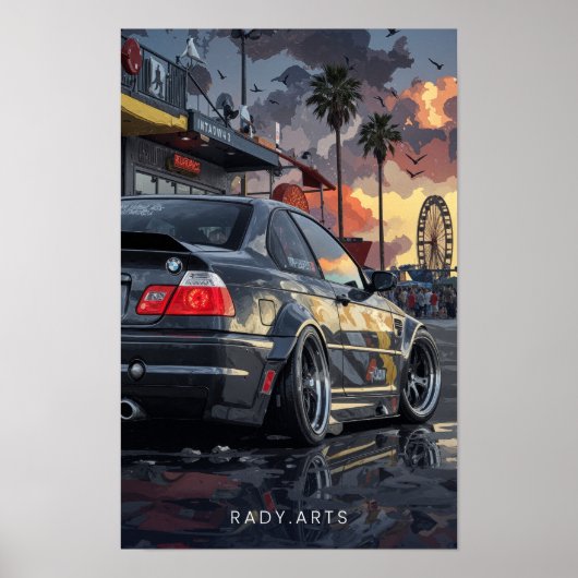 BMW M3 Sunset Street Art Poster (Vorne)