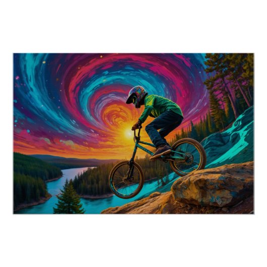 BMX - Abfahrt durch einen Wald Poster (Vorderseite)