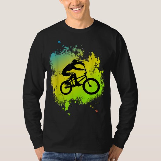 Bmx Farbrad mit schönen Räderstunts Pedals & T-Shirt (Vorderseite)