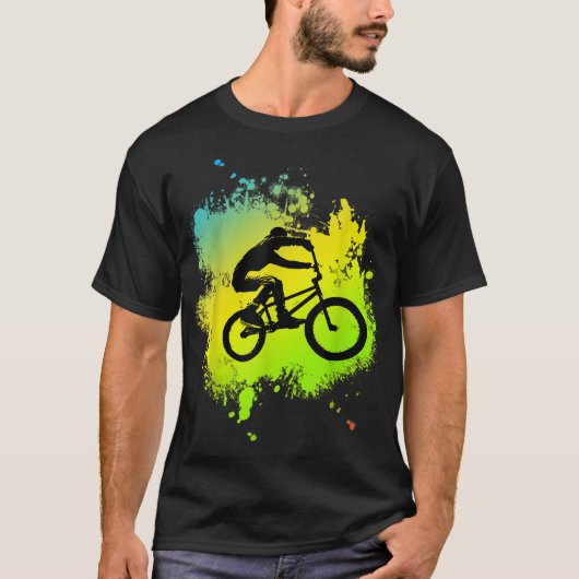 Bmx Farbrad mit schönen Räderstunts Pedals & T-Shirt (Vorderseite)