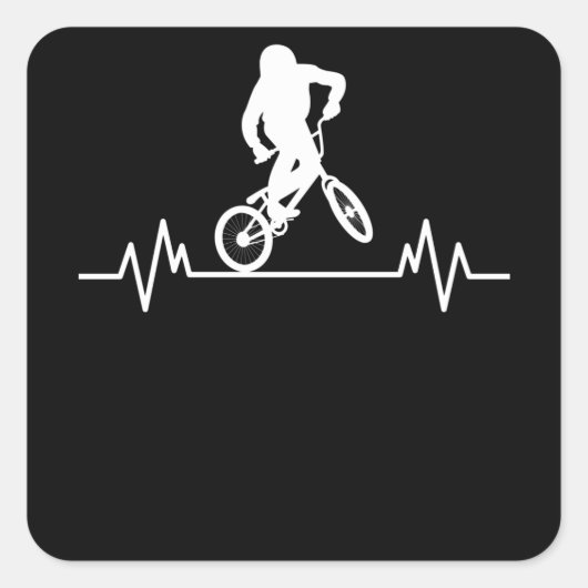 BMX Heartbeat Design Funny Rider Cycling Bike Gesc Quadratischer Aufkleber (Vorderseite)