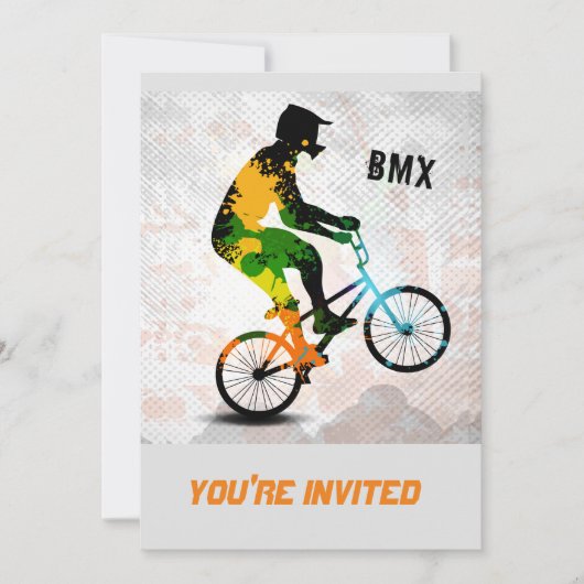 BMX Reiter in den abstrakten Farben-Spritzern Einladung (Vorderseite)