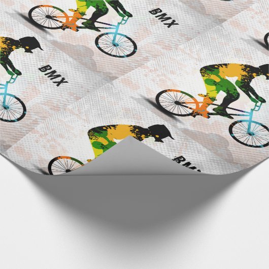 BMX Reiter in den abstrakten Farben-Spritzern Geschenkpapier (Ecke)