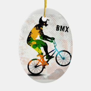 BMX Reiter in den abstrakten Farben-Spritzern Keramik Ornament