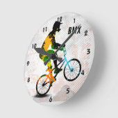 BMX Reiter in den abstrakten Farben-Spritzern Runde Wanduhr (Winkel)
