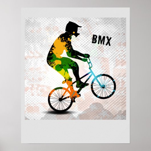 BMX Rider in Abstrakt Paint Spritzers SQ MIT TEXT Poster (Vorne)
