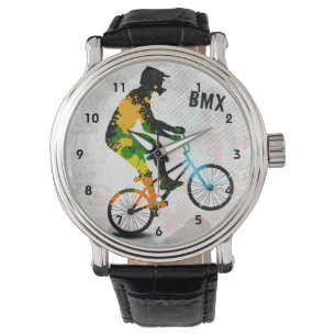 BMX Rider in Abstrakten Paint Spritzer SQ MIT TEXT Armbanduhr