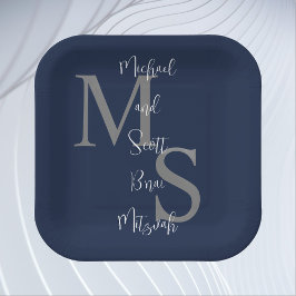 B'nai Mitzvah Blue White Burgundy Name Monogram Pappteller