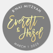 B'NAI MITZVAH für modernes Graugold Runder Aufkleber (Vorderseite)
