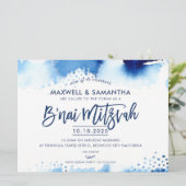 B'NAI MITZVAH INVITE handbuchstabiert blaues Aquar Einladung (Stehend Vorderseite)