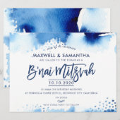 B'NAI MITZVAH INVITE handbuchstabiert blaues Aquar Einladung (Vorne/Hinten)