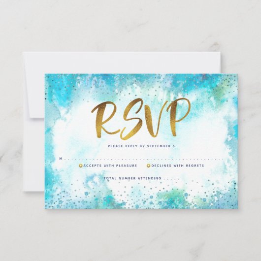 B'nai Mitzvah Moderne goldtürkisfarbene Aquarell RSVP Karte (Vorderseite)