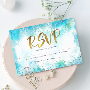 B'nai Mitzvah Moderne goldtürkisfarbene Aquarell RSVP Karte