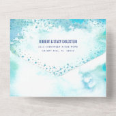 B'nai Mitzvah türkisfarbenes Aquarellgoldskript All In One Einladung (Rückseite)