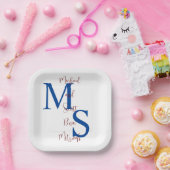 B'nai Mitzvah White Blue Burgundy Name Monogram Pappteller (Party)