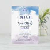 B'NEI MITZVAH handschriftlich, blau und lila Einladung (Stehend Vorderseite)