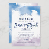 B'NEI MITZVAH handschriftlich, blau und lila Einladung (Vorne/Hinten)