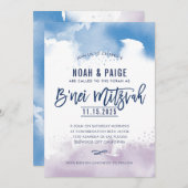 B'NEI MITZVAH handschriftlich, blau und lila Einladung (Vorne/Hinten)