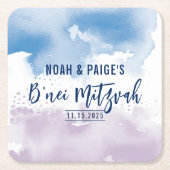 B'NEI MITZVAH SIEGEL Modernes lila blaues Aquarell Rechteckiger Pappuntersetzer (Vorderseite)