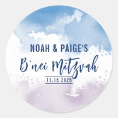 B'NEI MITZVAH SIEGEL Modernes lila blaues Aquarell Runder Aufkleber (Vorderseite)