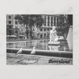 BnW Brunnen Plaça de Catalunya, Barcelona Postkarte