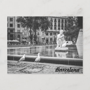 BnW Brunnen Plaça de Catalunya, Barcelona Postkarte